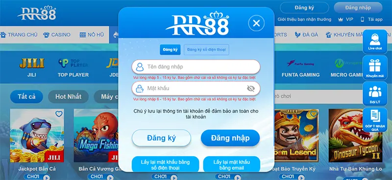 Đăng nhập tài khoản RR88 để chơi game Lý Quỳ Chém Cá